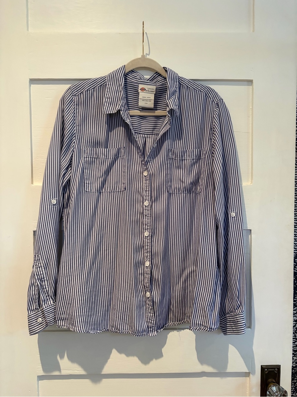 Dickies Blue and White Striped Long-Sleeve Button-Down Shirt